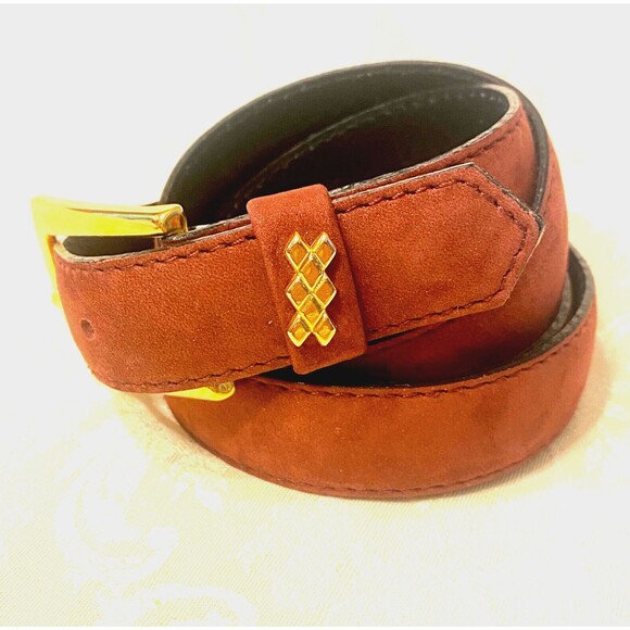 Peter Hahn Skinny Belt Nubuck Leather Suede 95cm 41 x 1 Vtg Italy Germany Brown main image 6